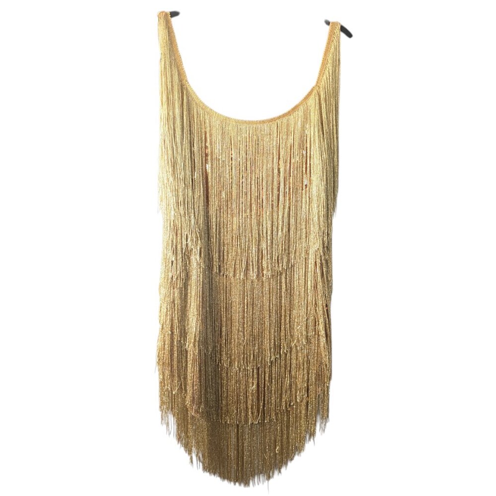 Gatsby Roaring 20's Art Deco Style Gold Sequin Fringe Flapper Costume Mini Dress